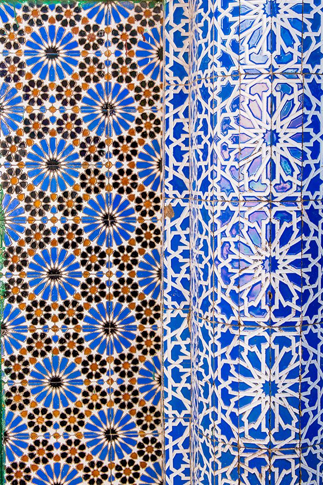 Ceramic tilework at the Sidi Bou Abid Mosque, Grand Socco, Old Medina, Tangier, Morocco, Africa.